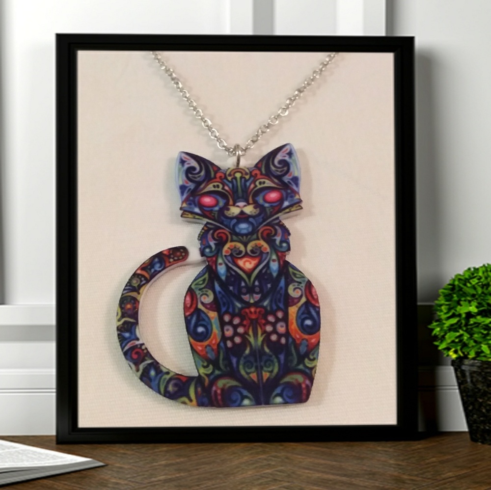 Bohemian cat acrylic necklace